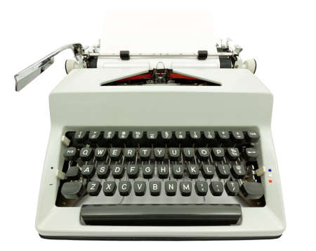 Wide angle front view of typewriter on whiteの写真素材