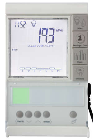 Residential smart electricity meter Display isolated on white with clipping pathの写真素材