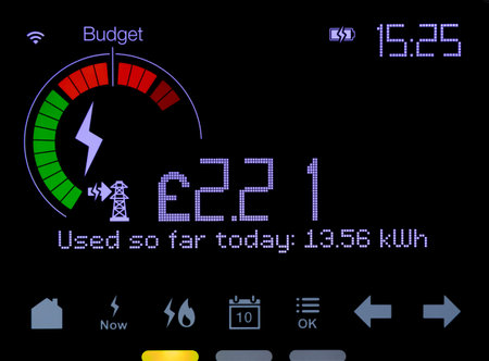 Smart Meter display showing the cost and amount of electricity used in a day
