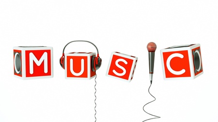 a word music with microphone, headphones a bassboxes as a conceptの写真素材