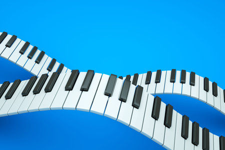 a piano keyboard waves on blueの写真素材