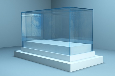 a glass showcase in a roomの写真素材
