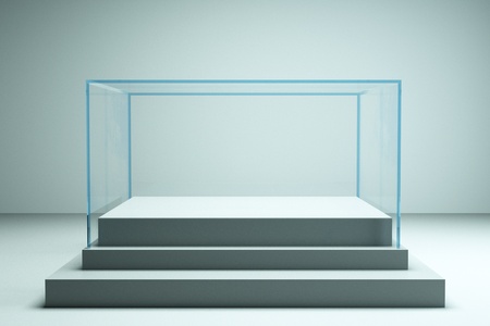 a glass showcase in a roomの写真素材