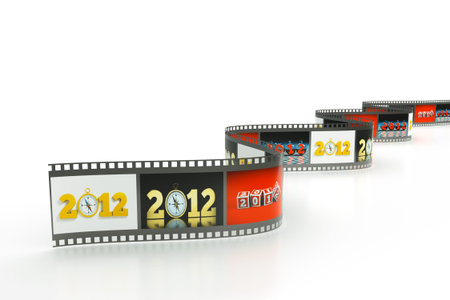 a reel of film with pictures of 2012 year as a concept background