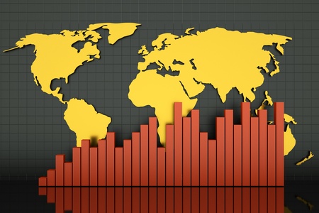 a line diagram with golden map for illustrate a world business stateの写真素材