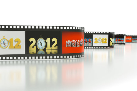 a reel of film with pictures of 2012 year as a concept background