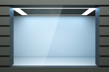 a glass showcase in a wallの写真素材