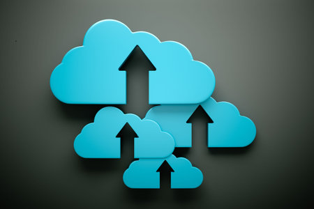 an upload icon with cloud on grey