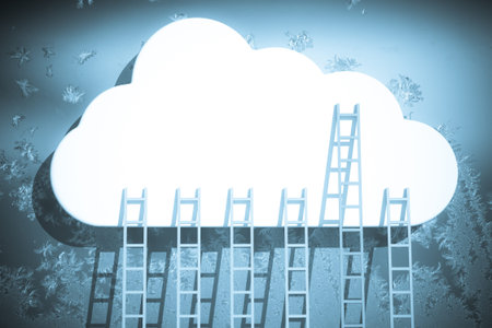 a competition concept, clouds with ladders on blue