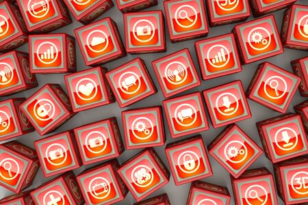 cubes with icons inside, apps conceptの写真素材