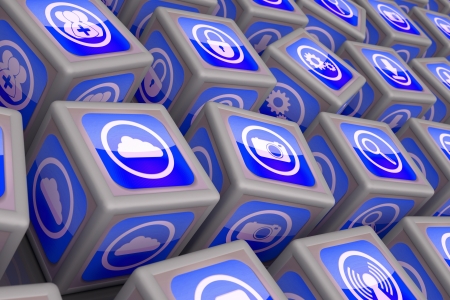 cubes with icons inside, apps conceptの写真素材