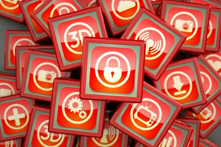 cubes with icons inside, apps conceptの写真素材