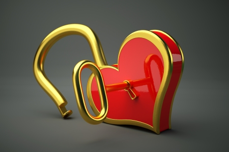 a creative idea with  lock in a heart shape with key, open heart conceptの写真素材