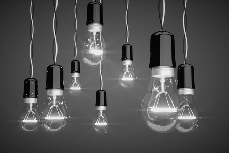 a glowing bulbs in a darknessの写真素材