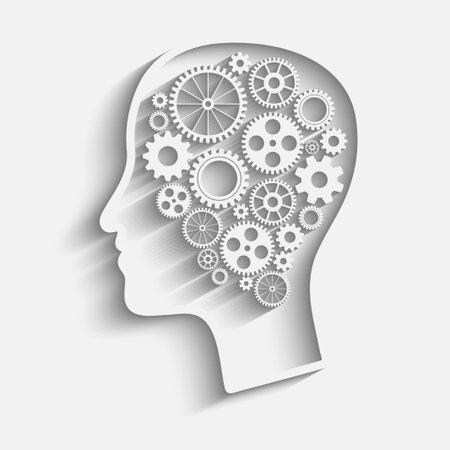 Human head  with set of gears as a symbol work of brainのイラスト素材
