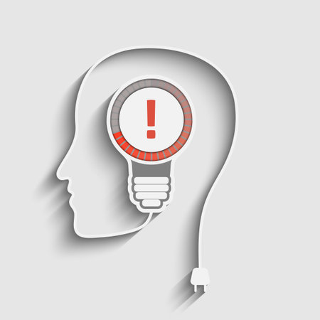 head with exclamation mark in bulbのイラスト素材