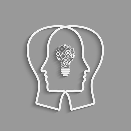 Human head  with set of gears as a bulb, symbol work of brainのイラスト素材