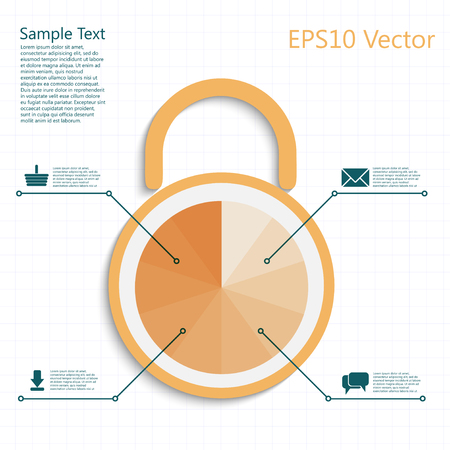 infographic padlock with business steps as a code, protect your mail, purchase, download and talksのイラスト素材