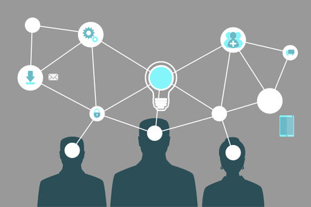 Creative Mind Map Team Illustration with bulb, gears and ideaのイラスト素材
