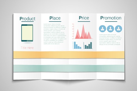 4P marketing brochure template - price, product, promotion and placeのイラスト素材