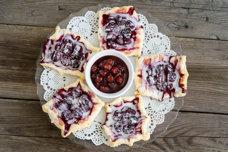 Homemade cherry pie on wooden background for your designの写真素材