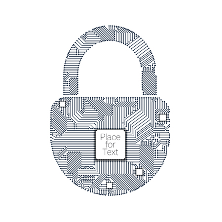 padlock circuit style with crypto processor inside for your designのイラスト素材