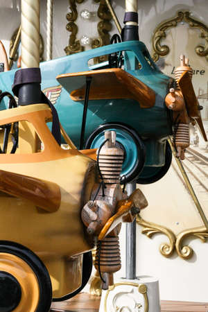 Wood toy planes on the carousel.の写真素材