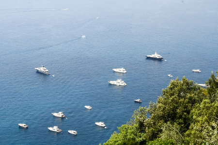 Many white boat in the sea near the Ligurian coastの写真素材