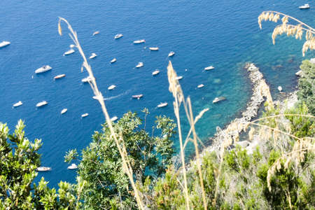 Many white boat in the sea near the Ligurian coastの写真素材