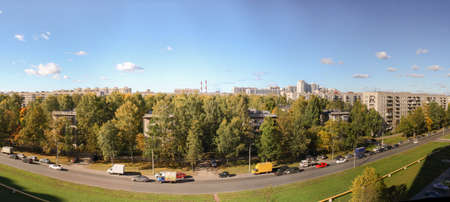 Panorama urban residential area. Houses, trees, streets.の写真素材