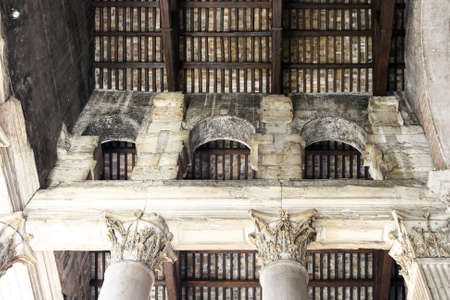 The wooden ceiling of the Portico of the Pantheonの写真素材