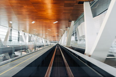 Ways of terminal shuttle train in Hamad international airport in Qatarのeditorial素材