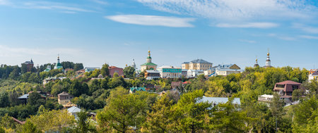 Panorama of Vladimir city in Russia - green historical city of Golden Ring. Authentic buildings,...