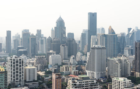 High-angle view panorama of modern buildings architecture and skyscrapers in Bangkok city. skyline of metropolisの写真素材