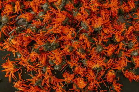 Medicinal herbal dried plants marigold, orange calendula. High quality photoの写真素材