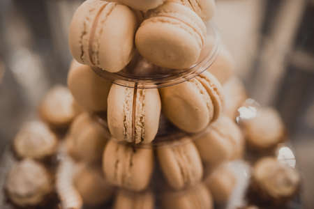 Table with food for the holiday. Cuisine. Culinary Buffet. Dinner Catering. Dining Food. Celebration Party. Concept wedding birthday. Sweet pastries dessertsの写真素材