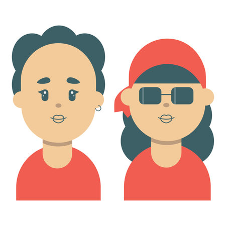 Woman and man of characters in asian style avatars in flat style vector illustration geometry