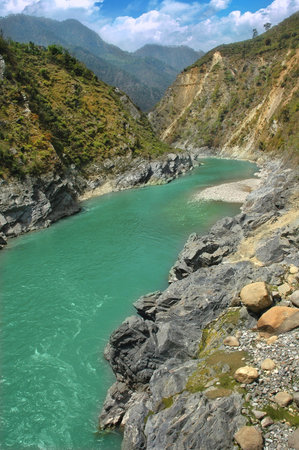 river in a mountain gorge, Himalaya, Uttarakhand, India. 
