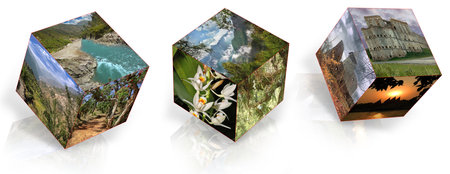 landscapes, nature and landmarks located in the planes of cubes