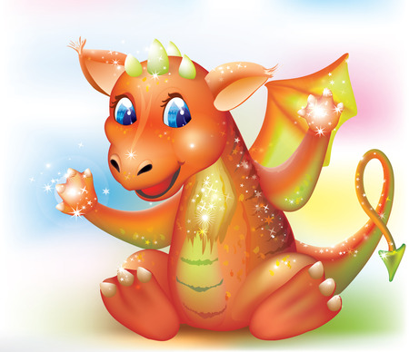 smiling little baby dragon with magic shineのイラスト素材