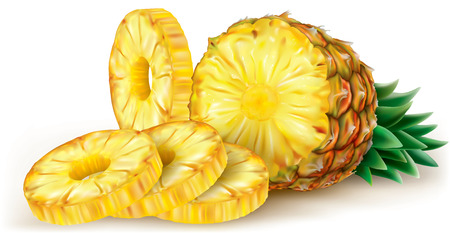 Cut pineapple and round slices. Vector illustrationのイラスト素材