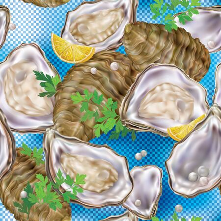 Oyster meat in the shell on a blue transparent background. Vector illustrationのイラスト素材