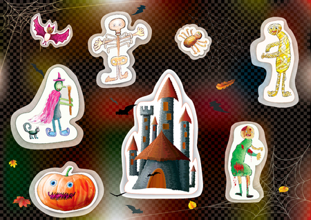 Halloween character set on the black background.のイラスト素材