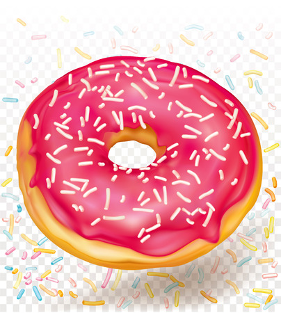 Donut with pink glaze on white background vector icon.のイラスト素材