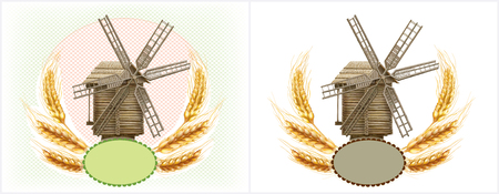 Wheat and retro windmill symbol a agriculture product. Mesh vector illustrationのイラスト素材