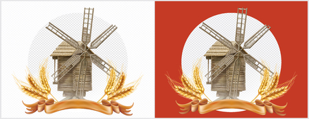 Wheat and retro windmill symbol a agriculture product. Mesh vector illustrationのイラスト素材