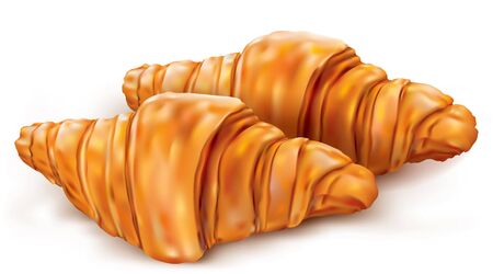 Fresh croissants on a white background. Vector mesh illustrationのイラスト素材