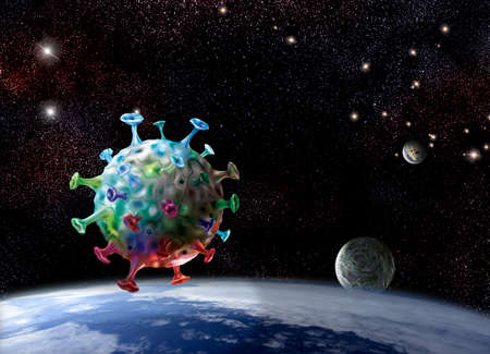 Virus on a space universe background. Art conceptの写真素材