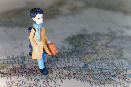 miniature of boy walk on the map of macro photographyの写真素材