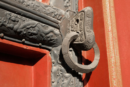 Door knocker of Yongzheng Gate of the Imperial Palace in Beijingのeditorial素材